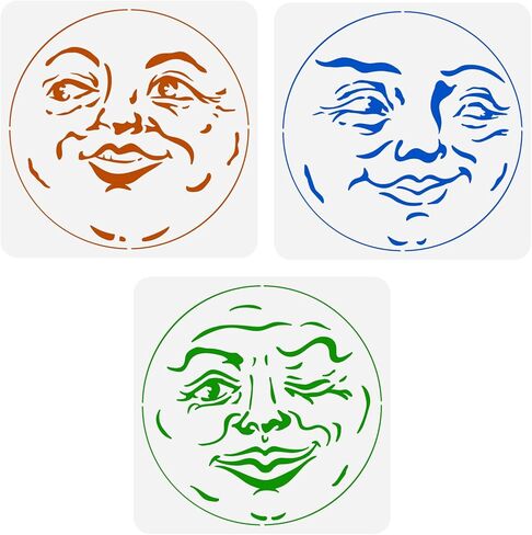 FINGERINSPIRE 3PCS Moon Face Painting Stencil 11.8x11.8 inch Plastic Hollow Out Full Moon Stencil Wacky Faces Craft Stencils Reusable Wall Stencil for DIY Projects, Wood Signs, Fabric, Home Decor in Saudi Arabia