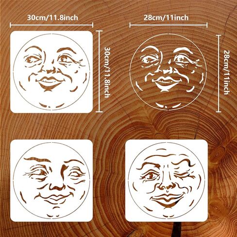 FINGERINSPIRE 3PCS Moon Face Painting Stencil 11.8x11.8 inch Plastic Hollow Out Full Moon Stencil Wacky Faces Craft Stencils Reusable Wall Stencil for DIY Projects, Wood Signs, Fabric, Home Decor in Saudi Arabia