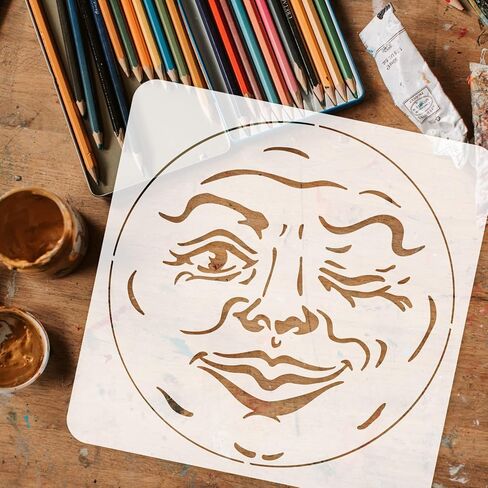 FINGERINSPIRE 3PCS Moon Face Painting Stencil 11.8x11.8 inch Plastic Hollow Out Full Moon Stencil Wacky Faces Craft Stencils Reusable Wall Stencil for DIY Projects, Wood Signs, Fabric, Home Decor in Saudi Arabia