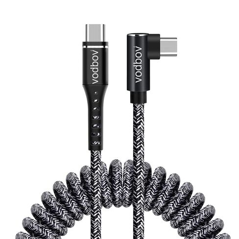 كابل ملفوف من USB-C إلى USB-C بطول 2 قدم إلى 8 قدم سلك شحن سريع بزاوية قائمة مضفرة 90 درجة أزرق in Saudi Arabia