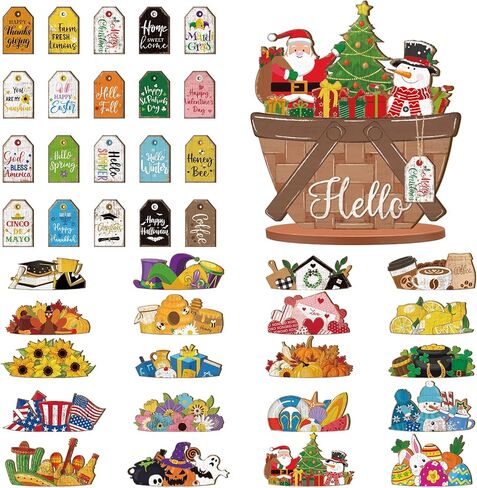 34 Pcs Interchangeable Truck Sign Seasonal Holiday Tiered Tray Decor Farmhouse Rustic DIY Welcome Wood Home Table Centerpiece Ornament for Fall Halloween Thanksgiving Birthday Gift in Kuwait