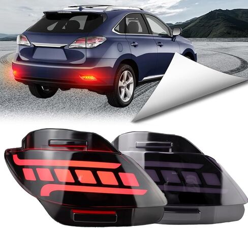 2Pc Full LED Rear Bumper Reflector Lights Kit for Lexus RX350 2009 2010 2011 2012 2013 2014 2015 Tail Lamp Brake Fog Lamps Daytime Running Light Turn Signal Lamp Accessories (Smoked) in Saudi Arabia