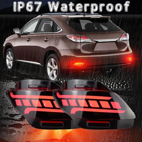 2Pc Full LED Rear Bumper Reflector Lights Kit for Lexus RX350 2009 2010 2011 2012 2013 2014 2015 Tail Lamp Brake Fog Lamps Daytime Running Light Turn Signal Lamp Accessories (Smoked) in Saudi Arabia