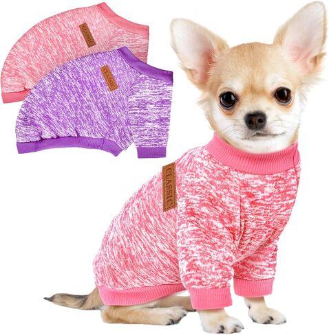 3 Pack Dog Sweaters for Small Dogs Girl Boy Winter Fleece Clothes Warm Soft Dog Sweatshirt Outfit for Dogs Cats Pet Apparel (Navy Blue+Grey+Light Blue, Small) in Kuwait