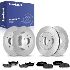 دوارات الفرامل الأمامية والخلفية المحفورة والمشقوقة من AutoShack لاستبدال وسادات الفرامل السيراميكية الممتازة لـ 2011-2015 Nissan TITAN 2012-2015 Armada 4WD RWD فضي غير لامع 12 قطعة طقم فرامل TurboGuard in Kuwait