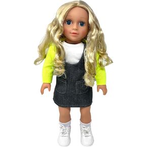 دمى مقاس 18 بوصة ذات شعر ناعم وإكسسوارات - دمية ناعمة الجسم مقاس 18 بوصة بأذرع وأرجل من الفينيل قابلة لاتخاذ الوضعيات، زي فستان - مجموعة دمى لطيفة مقاس 18 بوصة للفتيات in Kuwait