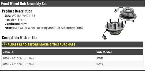 Front Wheel Bearing Hub Assembly - Set of 2 - Compatible with 2008-2010 Saturn Vue in Saudi Arabia