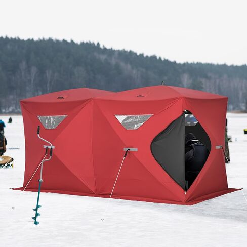 Outsunny 8 Person Ice Fishing Shelter, Pop-Up Portable Ice Fishing Tent Ice Shanty with Carry Bag, Two Doors and Anchors, Blue in Kuwait
