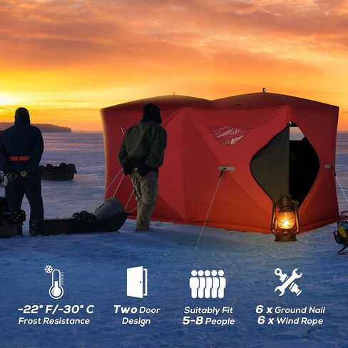Outsunny 8 Person Ice Fishing Shelter, Pop-Up Portable Ice Fishing Tent Ice Shanty with Carry Bag, Two Doors and Anchors, Blue in Kuwait
