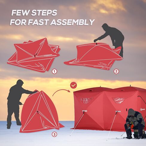 Outsunny 8 Person Ice Fishing Shelter, Pop-Up Portable Ice Fishing Tent Ice Shanty with Carry Bag, Two Doors and Anchors, Blue in Kuwait