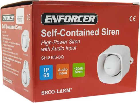 Seco-Larm SH-816S-BQ Self-Contained Siren, 120dB Warble-tone Siren, 25W Speaker, Audio Input For Broadcasting Messages Or Audio Playback, IP65 Weatherproof For Outdoor/Indoor Use, White in Saudi Arabia