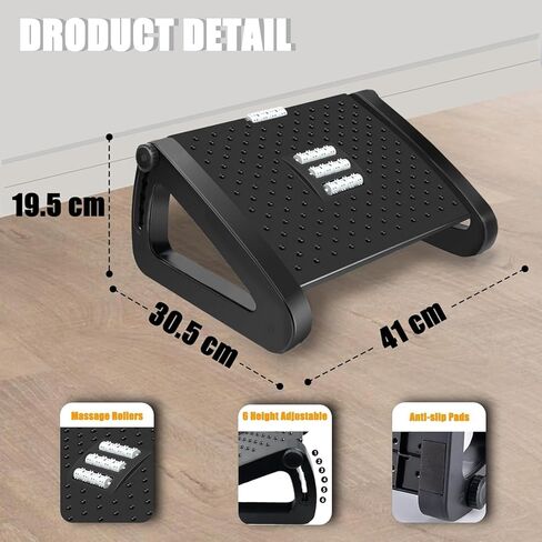 Foot Rest Under Desk Office, Six Heights Adjustable Foot Rest with Massage Roller for Leg Rests for Home,Office-Black in Kuwait
