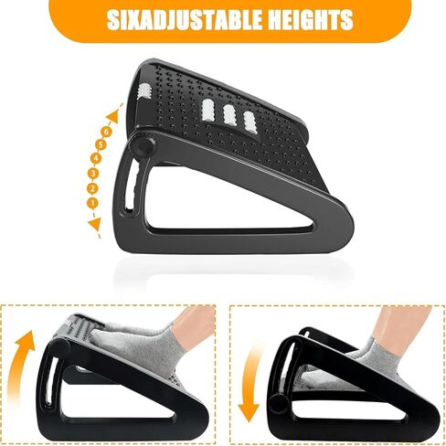 Foot Rest Under Desk Office, Six Heights Adjustable Foot Rest with Massage Roller for Leg Rests for Home,Office-Black in Kuwait