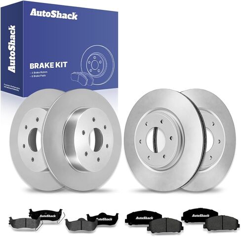 دوارات الفرامل الأمامية والخلفية المحفورة والمشقوقة من AutoShack لاستبدال وسادات الفرامل السيراميكية الممتازة لـ 2011-2015 Nissan TITAN 2012-2015 Armada 4WD RWD فضي غير لامع 12 قطعة طقم فرامل TurboGuard in Kuwait