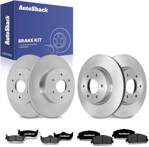 دوارات الفرامل الأمامية والخلفية المحفورة والمشقوقة من AutoShack لاستبدال وسادات الفرامل السيراميكية الممتازة لـ 2011-2015 Nissan TITAN 2012-2015 Armada 4WD RWD فضي غير لامع 12 قطعة طقم فرامل TurboGuard in Saudi Arabia