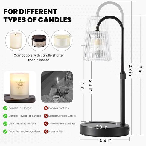 Candle Warmer Lamp,with Timer & Dimmer(3Bulbs),Candle Lamp Warmer Height Adjustable,Gifts for New Home,House Warming Gift,Birthday Gifts for Women/Daughter/Mom/Friend-Black in Saudi Arabia