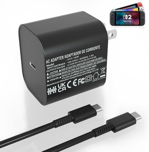 Switch Charger for Nintendo Switch, AC Power Charger Cable Adapter for Nintendo Switch Lite OLED Steam Deck Output15V3A for Switch Support TV Dock Mode -Black in Saudi Arabia