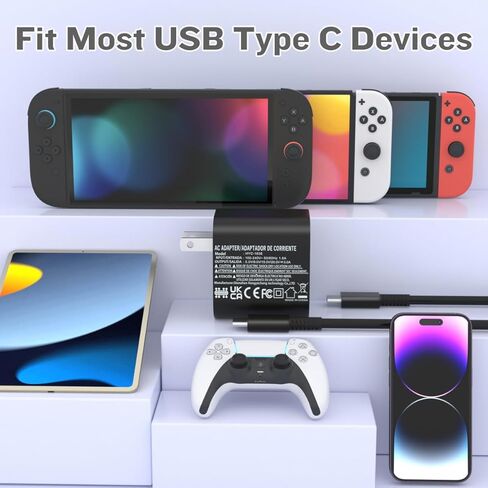 Switch Charger for Nintendo Switch, AC Power Charger Cable Adapter for Nintendo Switch Lite OLED Steam Deck Output15V3A for Switch Support TV Dock Mode -Black in Saudi Arabia