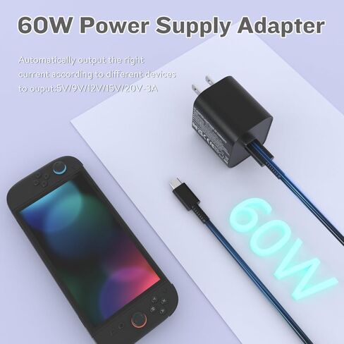 Switch Charger for Nintendo Switch, AC Power Charger Cable Adapter for Nintendo Switch Lite OLED Steam Deck Output15V3A for Switch Support TV Dock Mode -Black in Saudi Arabia