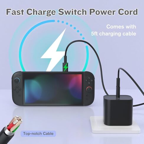 Switch Charger for Nintendo Switch, AC Power Charger Cable Adapter for Nintendo Switch Lite OLED Steam Deck Output15V3A for Switch Support TV Dock Mode -Black in Saudi Arabia