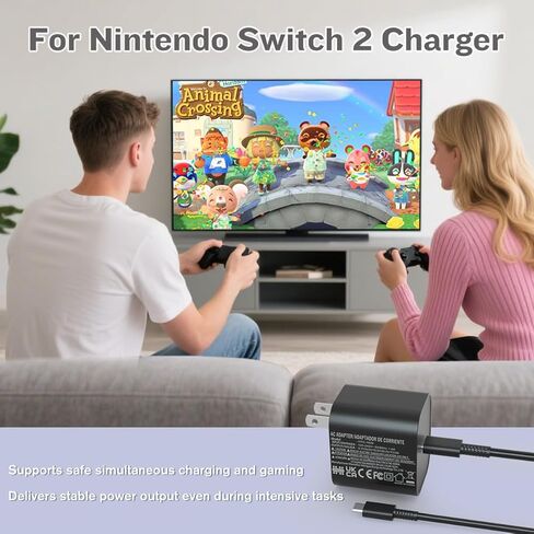 Switch Charger for Nintendo Switch, AC Power Charger Cable Adapter for Nintendo Switch Lite OLED Steam Deck Output15V3A for Switch Support TV Dock Mode -Black in Saudi Arabia