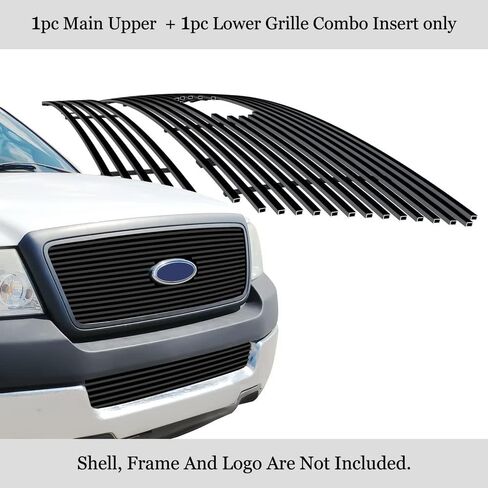 APS متوافق مع Ford F-150 2004-2005 المصد العلوي السفلي الرئيسي من الفولاذ المقاوم للصدأ SS أسود البليت الأمامي شواية مصبغة إدراج كومبو F67994H in Saudi Arabia
