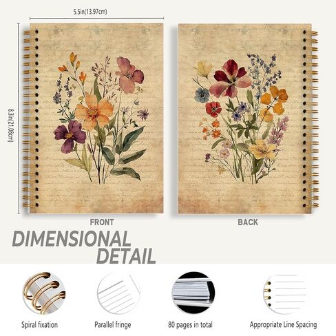 Foritho Vintage Floral Notebook, Retro Cottagecore Wildflower Botanical Journal for Women Teen Girls, Floral Office Supplies, Spiral Notebook 5.5x8.3 Inch in Saudi Arabia