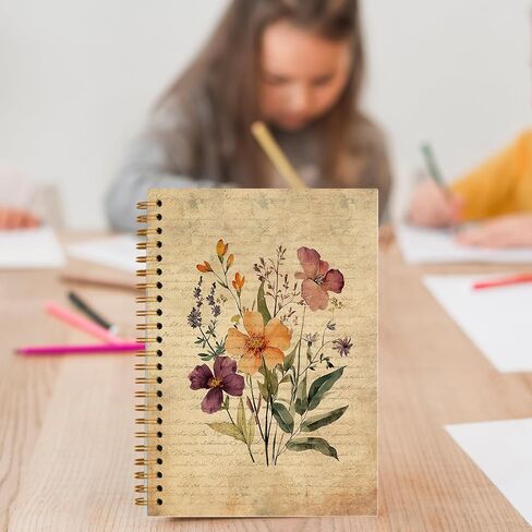 Foritho Vintage Floral Notebook, Retro Cottagecore Wildflower Botanical Journal for Women Teen Girls, Floral Office Supplies, Spiral Notebook 5.5x8.3 Inch in Saudi Arabia
