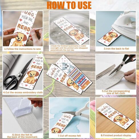 freebloss 6 مجموعة 11ct عبر غرزة الإشارات المرجعية عدة الجرو والكتب مختومة عبر الابره عدة DIY التطريز المرجعية مجموعة مع تعليمات للبالغين المبتدئين هدية لعشاق القراءة 20x6 سم / 8x2.4 بوصة in Saudi Arabia