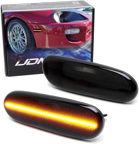 iJDMTOY Smoked Lens Amber Full LED Front Bumper Side Marker Lamp Kit Compatible With Toyota 1993-98 Supra, 2000-05 Celica, 2000-07 MR2, Powered by Total 45-SMD LED, Replace OEM Amber Sidemarkers in Saudi Arabia