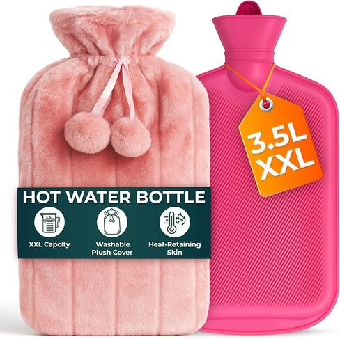 زجاجة ماء ساخن مقاس XL مع غطاء - كيس ماء ساخن رمادي سعة 3.5 لتر لتخفيف الألم - عبوة ماء ساخن مغطاة بالفرو الصناعي الناعم قابلة للغسل لعلاج آلام العضلات وتشنجات الدورة الشهرية وزجاجة النوم والضغط الساخن والبارد in Saudi Arabia