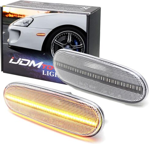 iJDMTOY عدسة مدخنة كهرمانية كاملة LED مجموعة مصابيح جانبية للمصد الأمامي متوافقة مع Toyota 1993-98 Supra، 2000-05 Celica، 2000-07 MR2، مدعومة بإجمالي 45-SMD LED، استبدل العلامات الجانبية الكهرمانية OEM in Kuwait