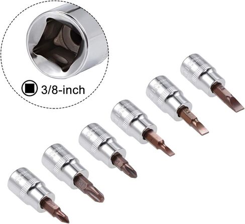 مجموعة مقابس uxcell 3/8 بوصة Drive Phillips مشقوقة، لقم فولاذية S2، مقابس CR-V 6 قطع (PH1-PH3، FD4-FD6.5) in Saudi Arabia