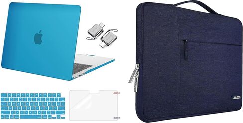 حافظة MOSISO متوافقة مع جهاز MacBook Air 13 بوصة 2024-2022 M3 A3113 M2 A2681 Touch ID، غطاء بلاستيكي صلب وغطاء لوحة مفاتيح وفيلم شاشة ومحول من النوع C وحقيبة بوليستر متعددة الوظائف، أزرق مائي وأزرق داكن in Saudi Arabia