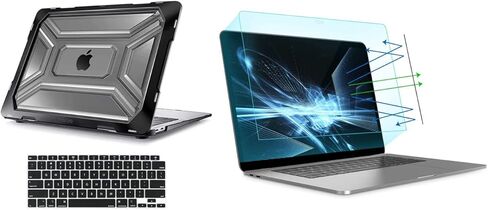 حافظة MOSISO متوافقة مع جهاز MacBook Air 13 بوصة 2022-2020 A2337 M1 A2179، عبوتان واقي شاشة أزرق غير لامع مقاس 13 بوصة يحجب الضوء وغطاء صلب من البلاستيك شديد التحمل مع مصد TPU وغطاء لوحة المفاتيح، أسود in Saudi Arabia