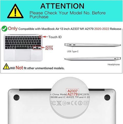 حافظة MOSISO متوافقة مع جهاز MacBook Air 13 بوصة 2022-2020 A2337 M1 A2179، عبوتان واقي شاشة أزرق غير لامع مقاس 13 بوصة يحجب الضوء وغطاء صلب من البلاستيك شديد التحمل مع مصد TPU وغطاء لوحة المفاتيح، أسود in Saudi Arabia
