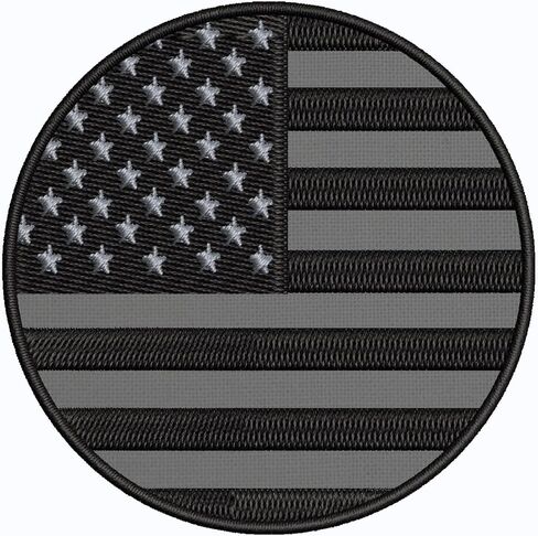 American Flag Patch 3" Round Iron-on Fully Embroidered Applique for Clothing Vest Uniform, Sew-on Decorative Premium Embroidery, Badge Emblem, Military Army, Black Grey USA US, Travel Souvenir in Saudi Arabia
