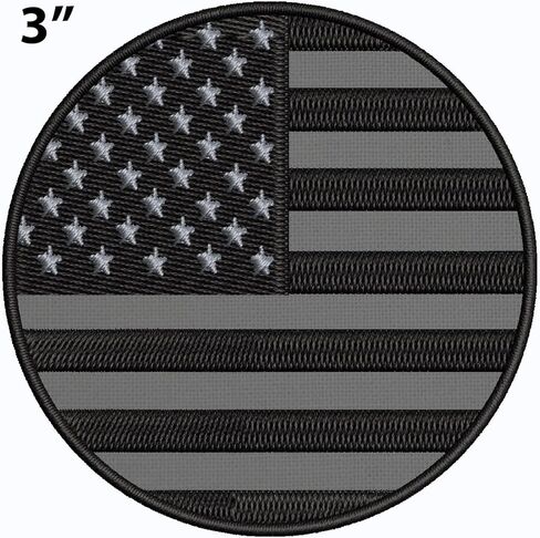 American Flag Patch 3" Round Iron-on Fully Embroidered Applique for Clothing Vest Uniform, Sew-on Decorative Premium Embroidery, Badge Emblem, Military Army, Black Grey USA US, Travel Souvenir in Saudi Arabia