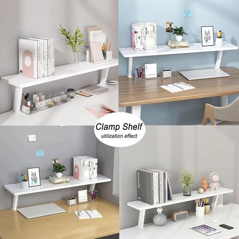23.6x7.8 in Clamp On Desk Organizer Shelf, Above Desk Storage Extension Portable No Drill Required Bookcase Clamp Rack for Home Office Dorm Workstation and Study Space, Natural in Saudi Arabia