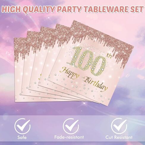 40 Pcs Rose Gold 75th Birthday Napkins 2 Ply Disposable Birthday Napkin for Women Birthday Dinner Rose Gold Luncheon Napkins for 75th Birthday Decorations & Anniversary 13 x 13 Inch in Kuwait