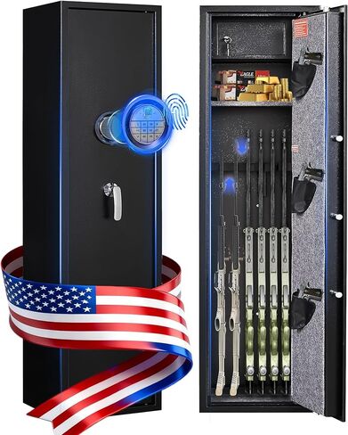 SHICHI 8-10 مسدس بصمات الأصابع آمن للبنادق والمسدسات، خزائن بندقية للبندقية مع قفل كلمة المرور، لا يلزم تجميع خزانة الأسلحة، خزائن بندقية الوصول السريع للمنزل مع إنذار مزدوج ورف قابل للتعديل in Kuwait