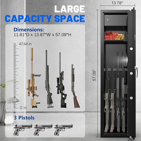 SHICHI 8-10 مسدس بصمات الأصابع آمن للبنادق والمسدسات، خزائن بندقية للبندقية مع قفل كلمة المرور، لا يلزم تجميع خزانة الأسلحة، خزائن بندقية الوصول السريع للمنزل مع إنذار مزدوج ورف قابل للتعديل in Kuwait