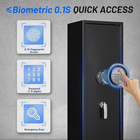 SHICHI 8-10 مسدس بصمات الأصابع آمن للبنادق والمسدسات، خزائن بندقية للبندقية مع قفل كلمة المرور، لا يلزم تجميع خزانة الأسلحة، خزائن بندقية الوصول السريع للمنزل مع إنذار مزدوج ورف قابل للتعديل in Kuwait