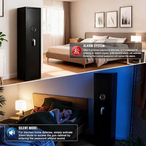 SHICHI 8-10 مسدس بصمات الأصابع آمن للبنادق والمسدسات، خزائن بندقية للبندقية مع قفل كلمة المرور، لا يلزم تجميع خزانة الأسلحة، خزائن بندقية الوصول السريع للمنزل مع إنذار مزدوج ورف قابل للتعديل in Kuwait