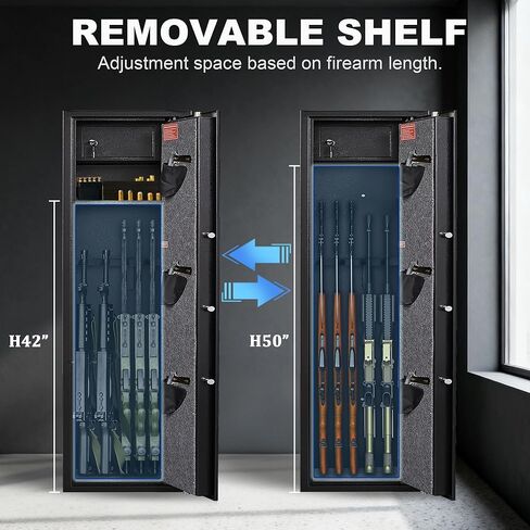 SHICHI 8-10 مسدس بصمات الأصابع آمن للبنادق والمسدسات، خزائن بندقية للبندقية مع قفل كلمة المرور، لا يلزم تجميع خزانة الأسلحة، خزائن بندقية الوصول السريع للمنزل مع إنذار مزدوج ورف قابل للتعديل in Kuwait