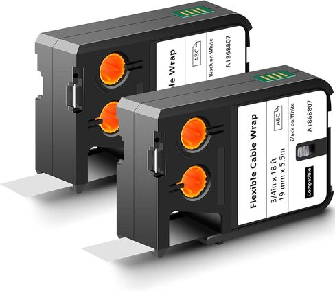 2 Pack Compatible for Dymo XTL Labels 1868806 1/2" x 18 ft (12mm x 5.5m) Black on White Flexible Cable Wrap Label Tape Replacement for Dymo XTL-300 XTL-500 Label Makers in Kuwait