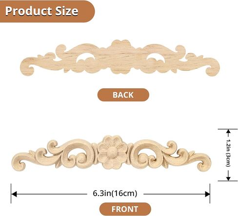 4 Pcs Decorative Wood Long Flower Carved Appliques Onlays, 6.3 Inch Unpainted Solid Wood Appliques, Hand-Carved Furniture Carving Decal for Cabinet, Bed, Wardrobe, Closet DIY Home Decor（1.2×6.3inch） in Saudi Arabia