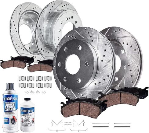 Detroit Axle - Brake Kit for Toyota 03-09 4Runner Lexus GX470 13.31" inch Front and 12.28" inch Rear Drilled & Slotted Brake Rotors Ceramic Brakes Pads 2003 2004 2005 2006 2007 2008 2009 Replacement in Saudi Arabia