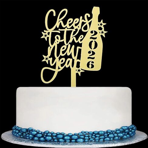 قطعة علوية للكيك من Cheer to the New Year، ديكورات كعكة Happy New Year 2026، مرحبًا بكرنفال رأس السنة الجديدة 2026، لوازم تزيين الحفلات Happy 2026، مرآة من الأكريليك الذهبي in Saudi Arabia