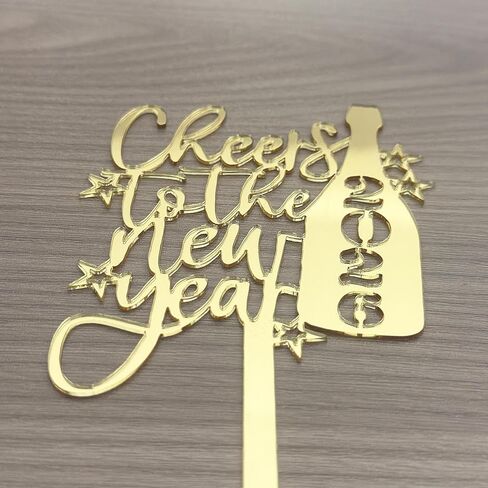 قطعة علوية للكيك من Cheer to the New Year، ديكورات كعكة Happy New Year 2026، مرحبًا بكرنفال رأس السنة الجديدة 2026، لوازم تزيين الحفلات Happy 2026، مرآة من الأكريليك الذهبي in Saudi Arabia